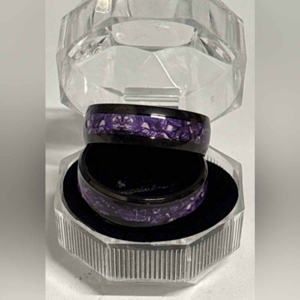Stainless Steel Rings with Amethyst Style Inlay - Picture 6 of 6